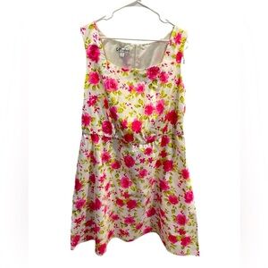 Dress Barn White Floral Sundress with Pink Roses and Green Leaves